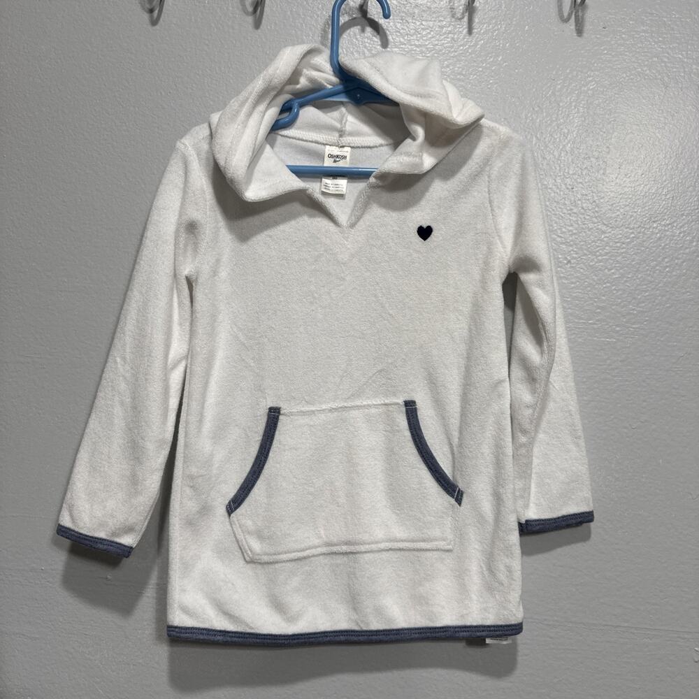 OshKosh Toddler Girls 3T Hooded Swim Cover Up White Terry Cloth Summer Pool